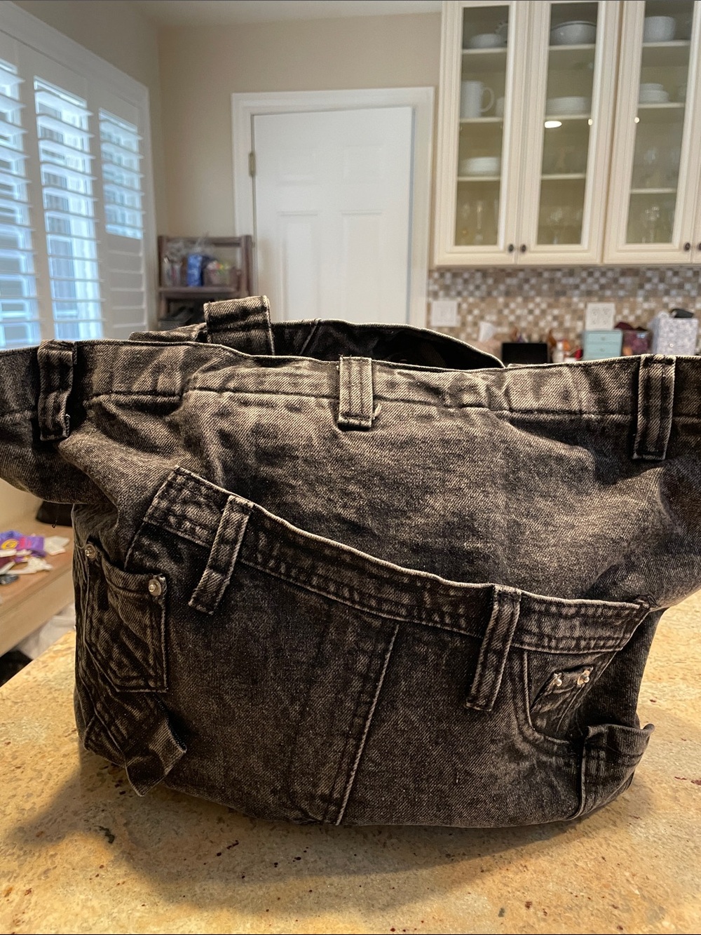 Black Washed Denim Tote Bag